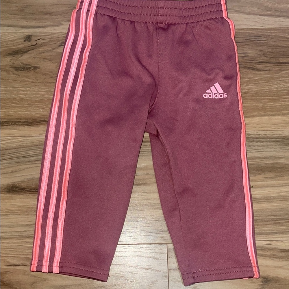 adidas Maroon Track Pants with Pink Stripes